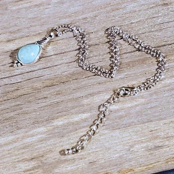 Tribal Style Teardrop Turquoise Stone Silver Chain Necklace - Picture 4 of 5